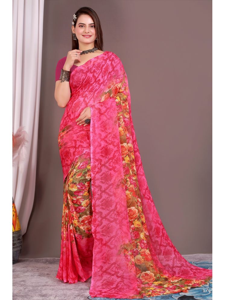     			Aishwarya Georgette Printed Saree Without Blouse Piece - Pink ( Pack of 1 )