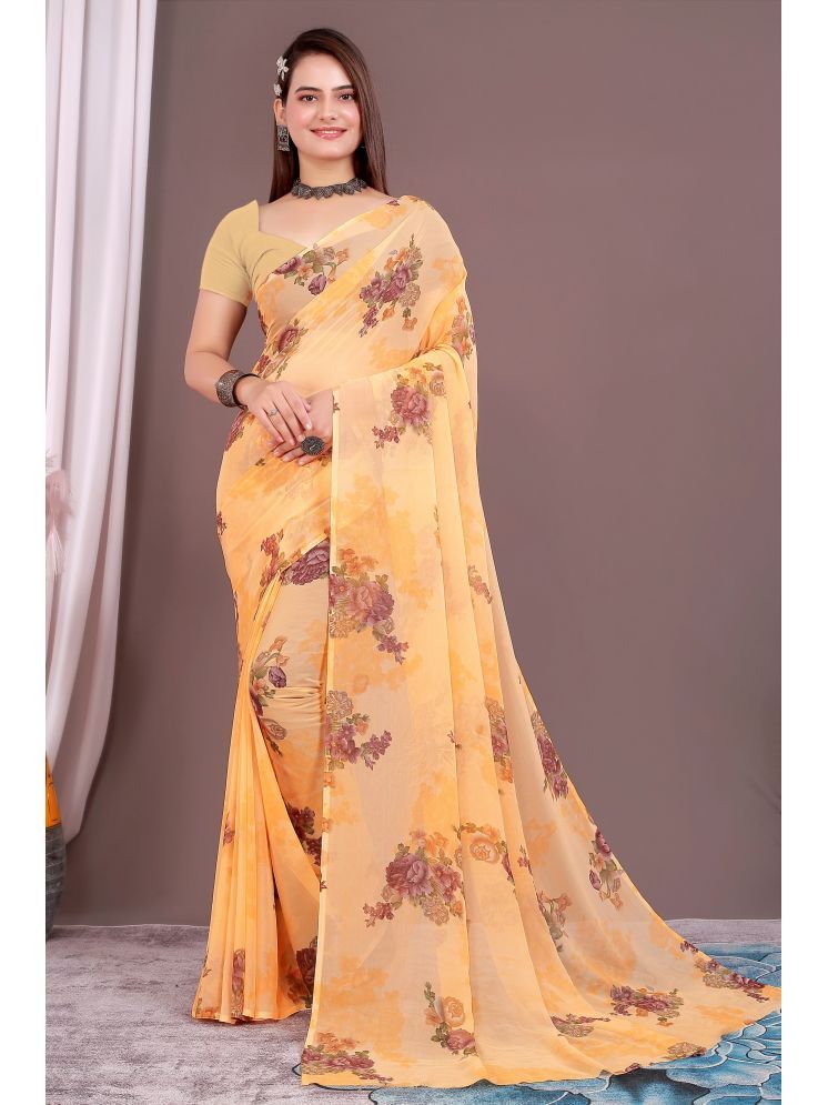     			Aishwarya Georgette Printed Saree Without Blouse Piece - Yellow ( Pack of 1 )