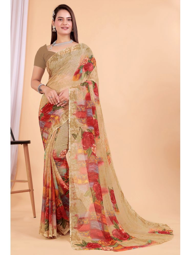     			Aishwarya Georgette Printed Saree Without Blouse Piece - Beige ( Pack of 1 )