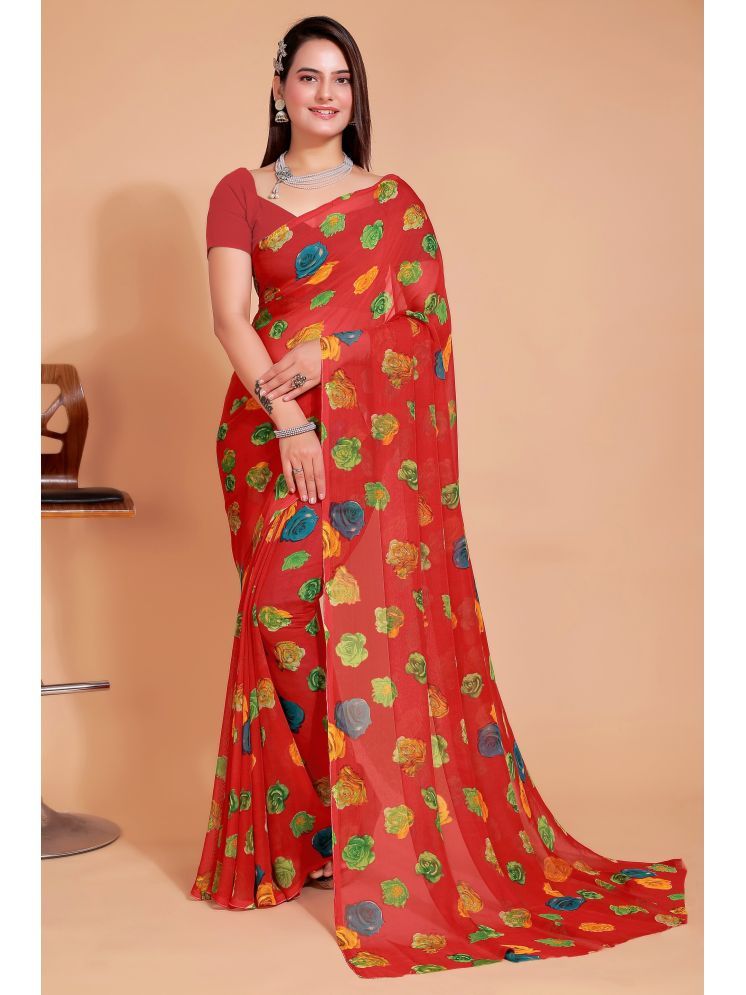     			Aishwarya Georgette Printed Saree Without Blouse Piece - Orange ( Pack of 1 )