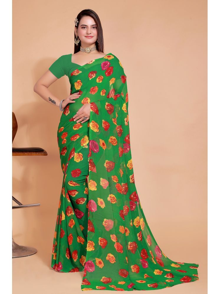     			Aishwarya Georgette Printed Saree Without Blouse Piece - Green ( Pack of 1 )