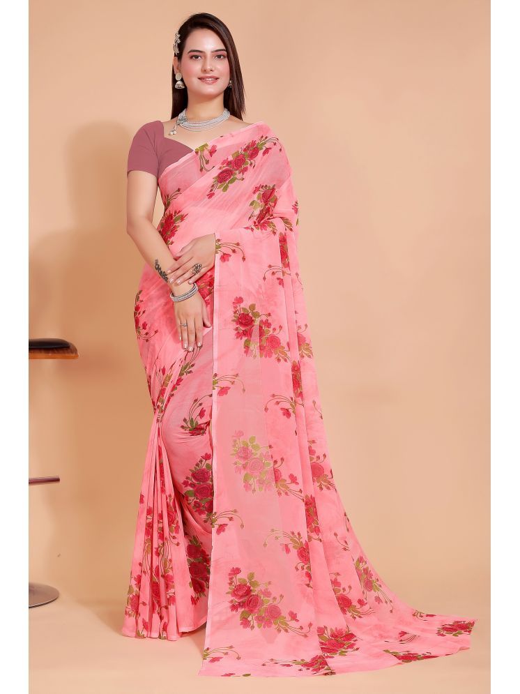     			Aishwarya Georgette Printed Saree Without Blouse Piece - Pink ( Pack of 1 )