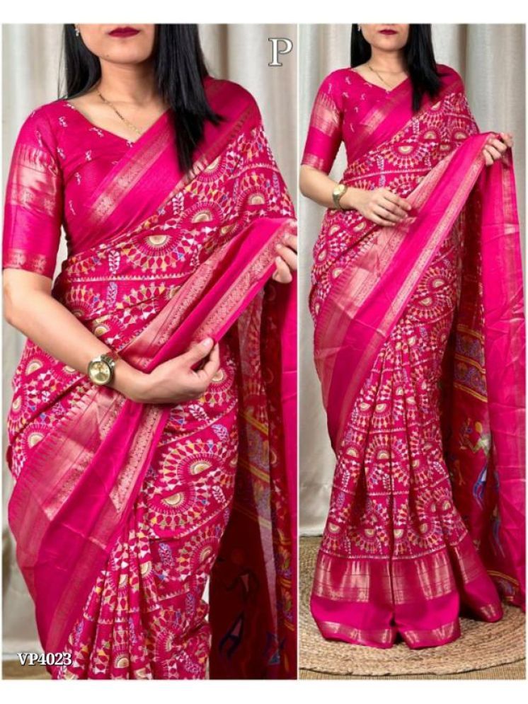     			Bhuwal Fashion Art Silk Printed Saree With Blouse Piece - Pink ( Pack of 1 )