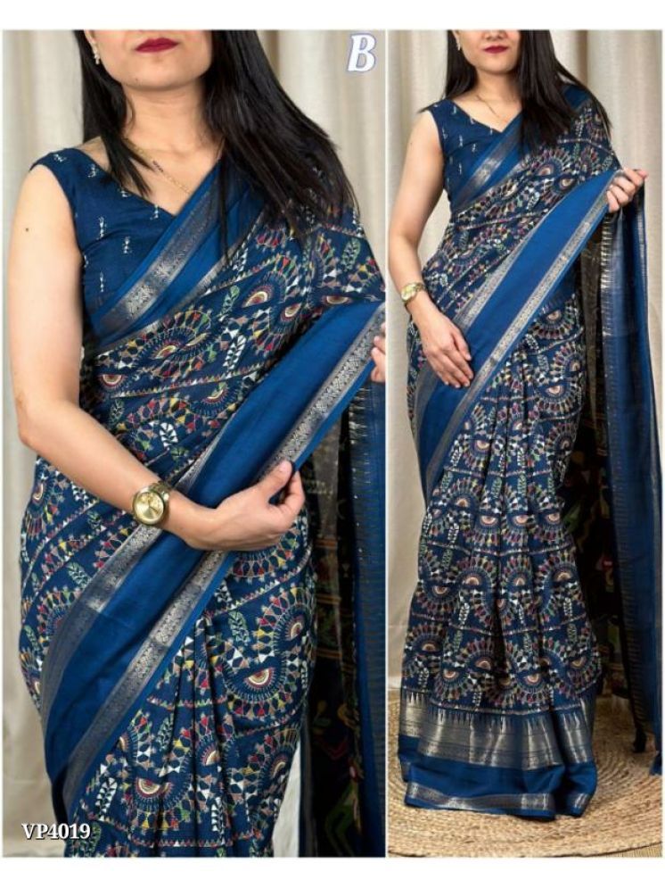     			Bhuwal Fashion Art Silk Printed Saree With Blouse Piece - SkyBlue ( Pack of 1 )