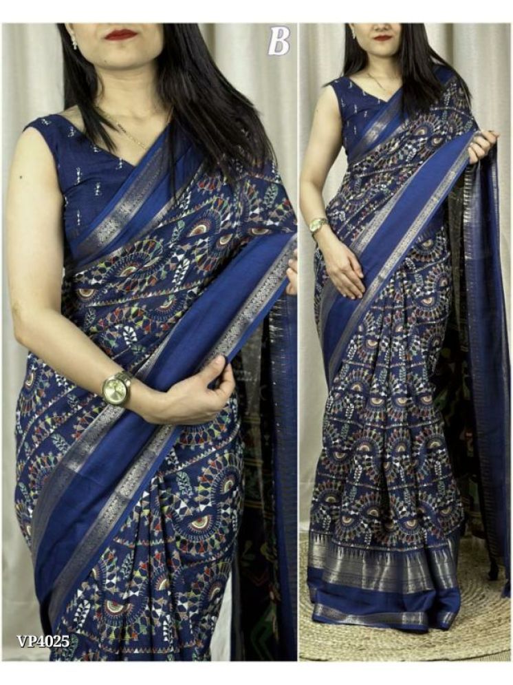     			Bhuwal Fashion Art Silk Printed Saree With Blouse Piece - Navy Blue ( Pack of 1 )