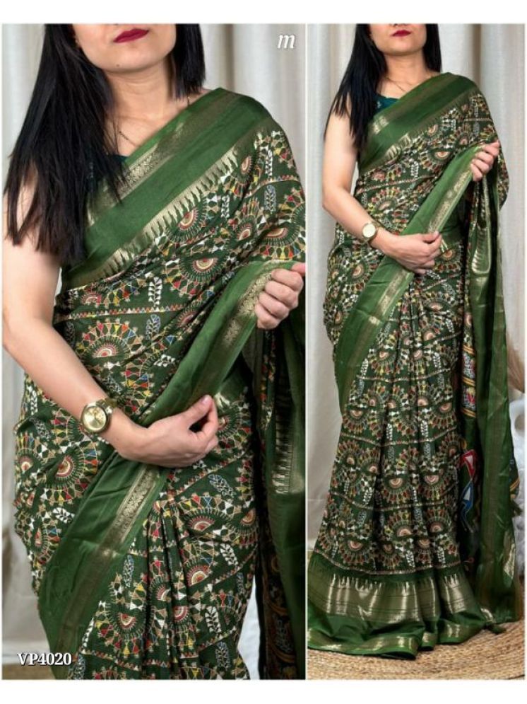     			Bhuwal Fashion Art Silk Printed Saree With Blouse Piece - Green ( Pack of 1 )