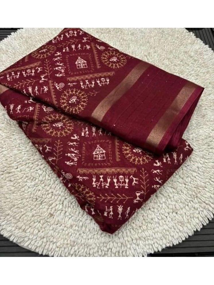     			BhuwalFashion Art Silk Printed Saree With Blouse Piece - Maroon ( Pack of 1 )