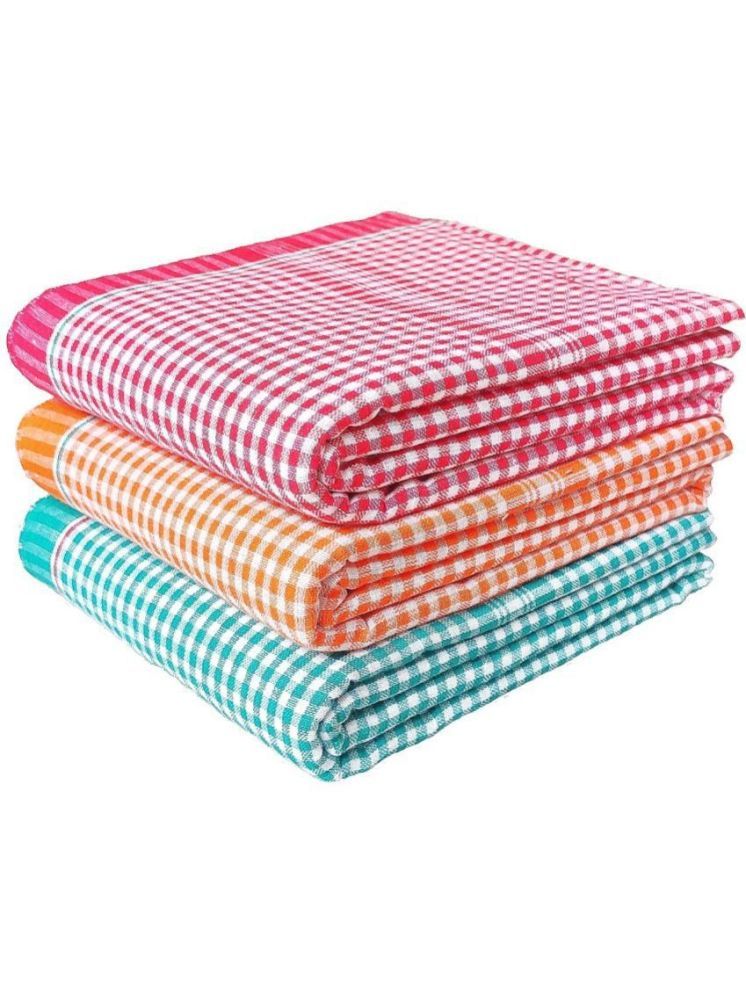     			Dyana Core Cotton Checks Below 300 -GSM Bath Towel ( Pack of 3 ) - Multicolor