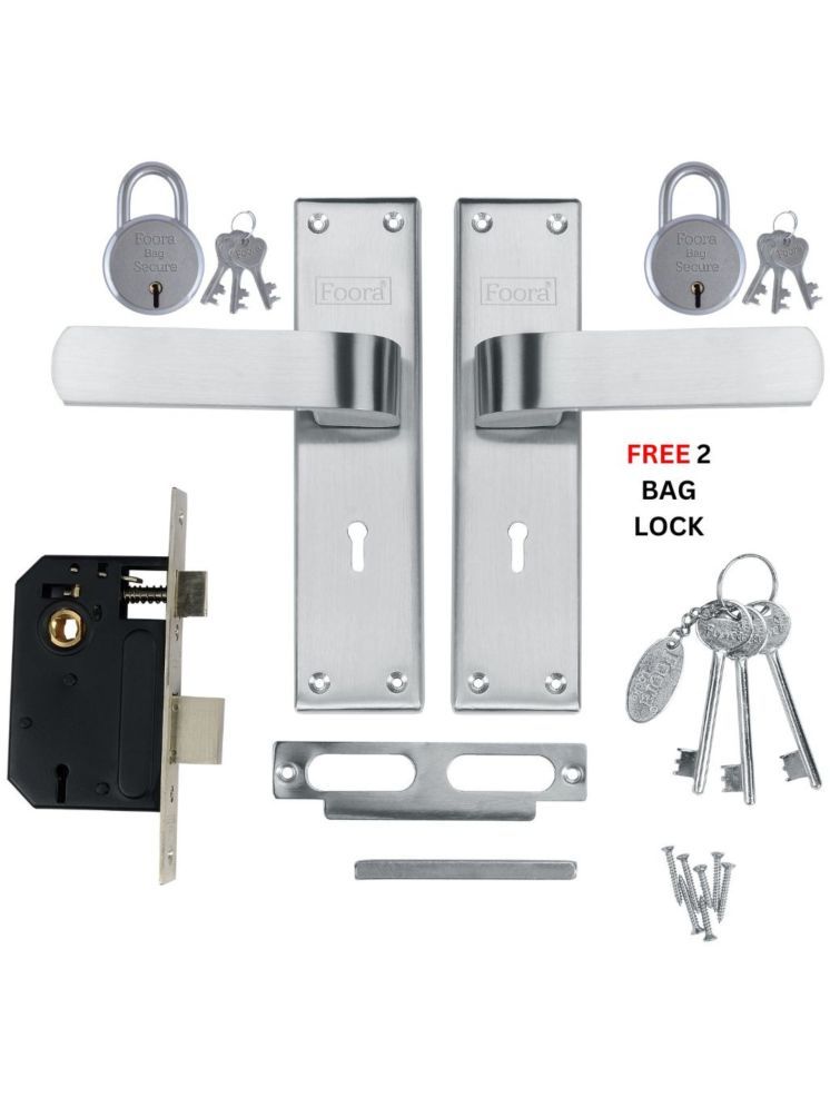     			Foora Luxury Mortise Lock Set - 6 Lever Mechanism, High-Security, SS Matt Finish, Brass Latchbolt with Reversible Latch, Steel Handle, Suitable for Left & Right-Handed Doors, Includes 3 Keys (2403)