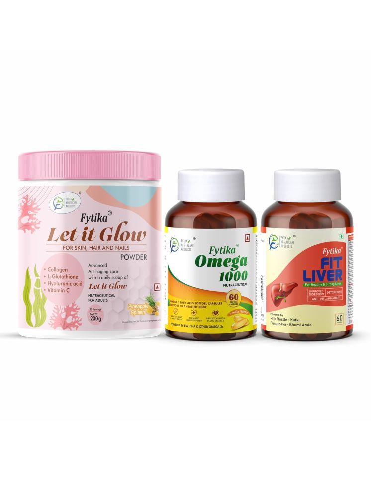     			Fytika Let it Glow Pineapple, Collagen Powder-200G + Fytika Omega1000 (Omega3 Fatty acids)-60 Caps + Fytika Fit Liver (Liver Detox Supplement)-60 Tabs