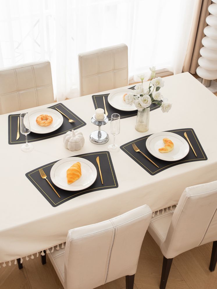     			HOKIPO Faux Leather Solid Table Mats ( 45 cm x 30 cm ) Pack of 4 - Black