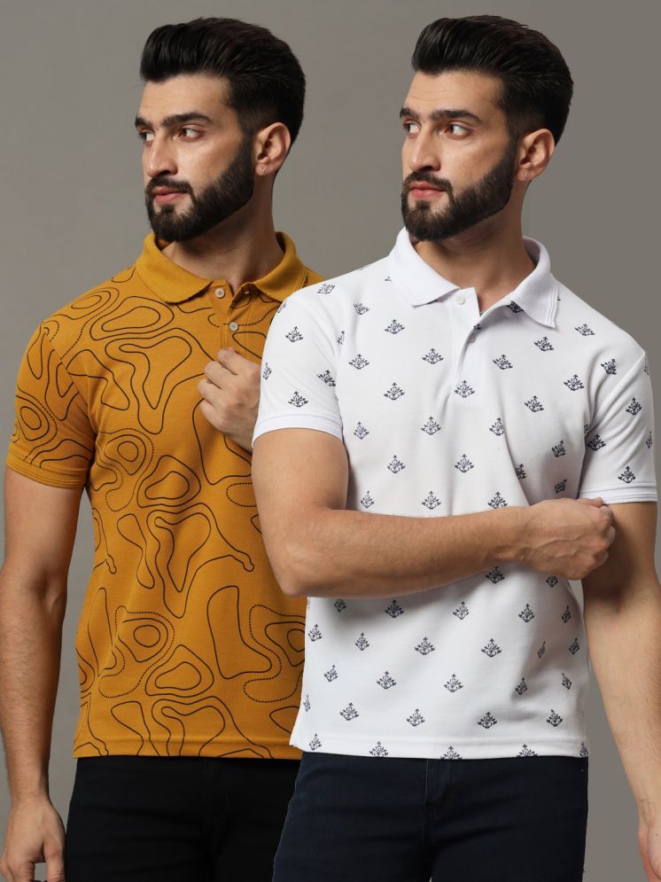     			Hushbucks Cotton Blend Regular Fit Printed Half Sleeves Men's Polo T Shirt - Mustard ( Pack of 2 )