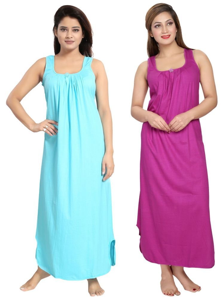     			INNER BEATS Multicolor Cotton Blend Women's Nightwear Night Dress ( Pack of 2 )