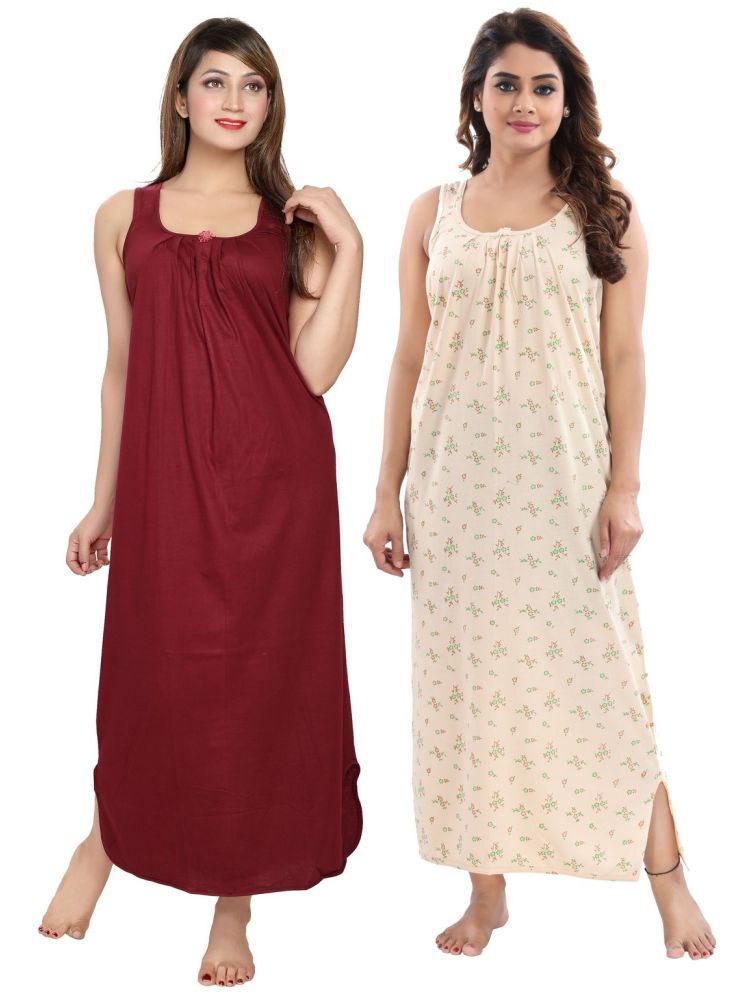     			INNER BEATS Multicolor Cotton Blend Women's Nightwear Night Dress ( Pack of 2 )