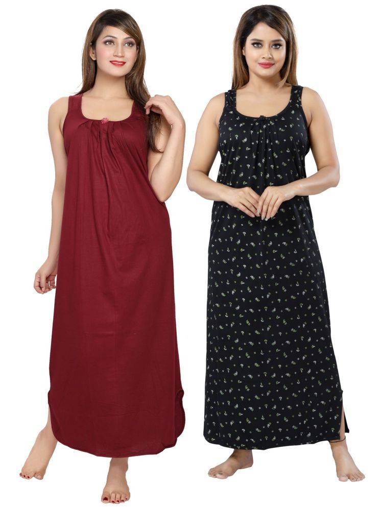     			INNER BEATS Multicolor Cotton Blend Women's Nightwear Night Dress ( Pack of 2 )