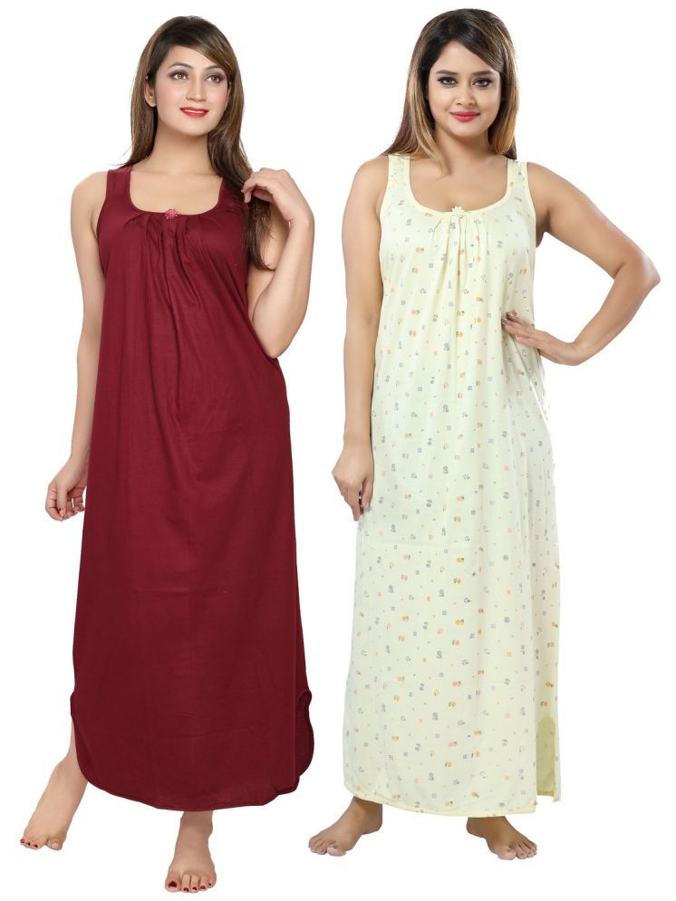     			INNER BEATS Multicolor Cotton Blend Women's Nightwear Night Dress ( Pack of 2 )