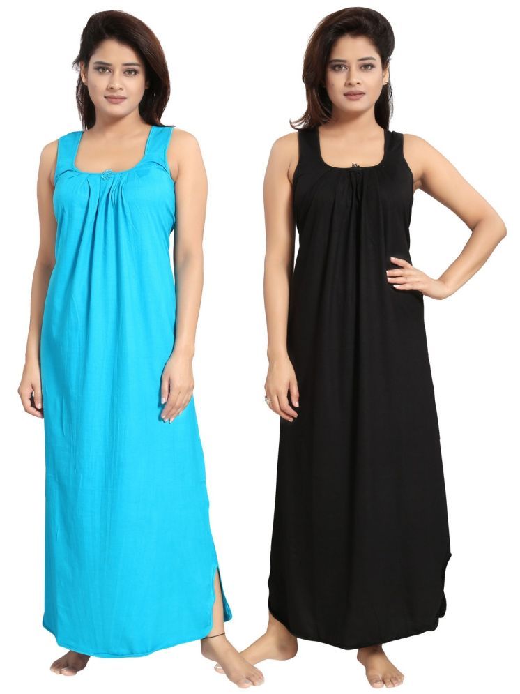     			INNER BEATS Multicolor Cotton Blend Women's Nightwear Night Dress ( Pack of 2 )