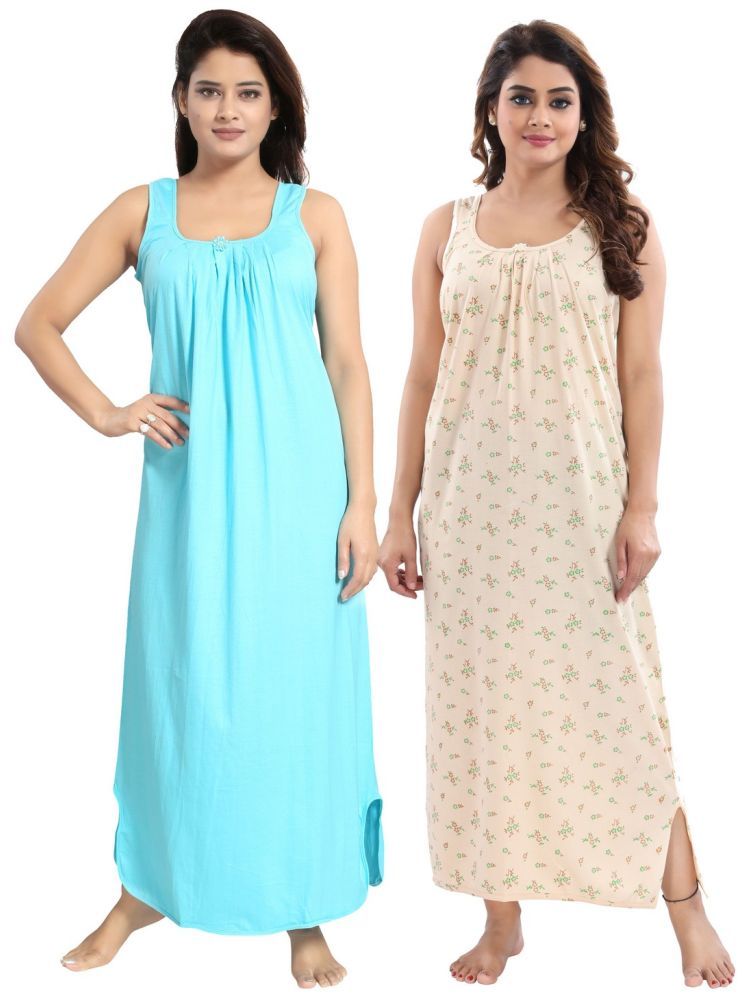     			INNER BEATS Multicolor Cotton Blend Women's Nightwear Night Dress ( Pack of 2 )