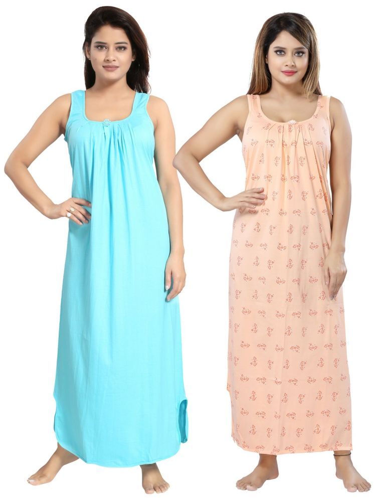     			INNER BEATS Multicolor Cotton Blend Women's Nightwear Night Dress ( Pack of 2 )