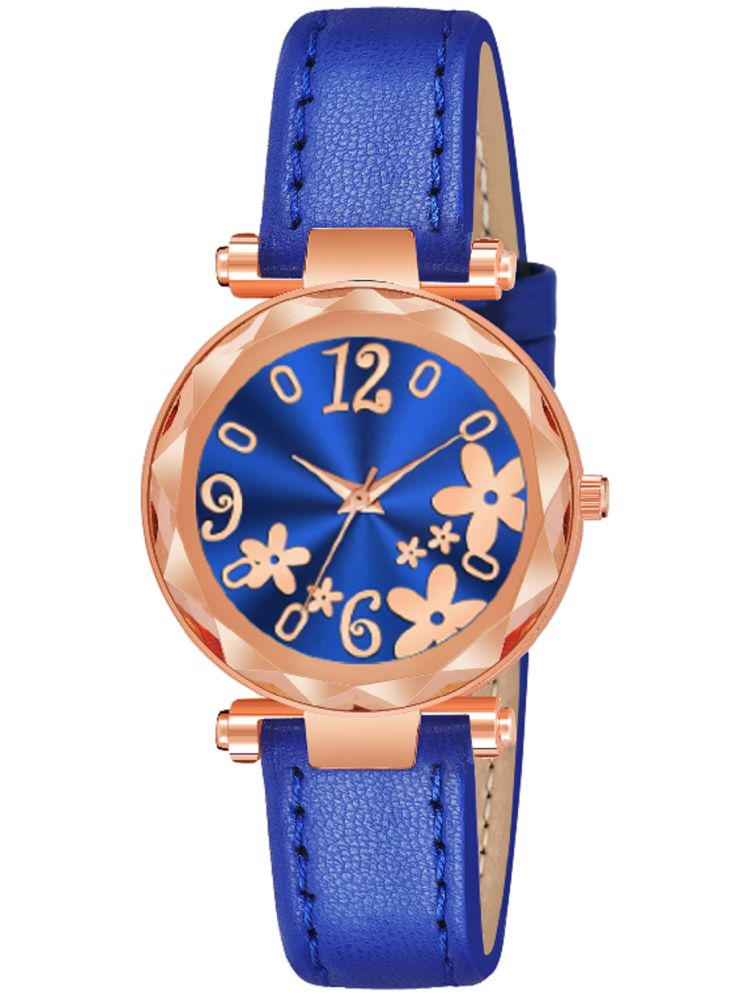     			KIARVI GALLERY Blue Leather Analog Womens Watch