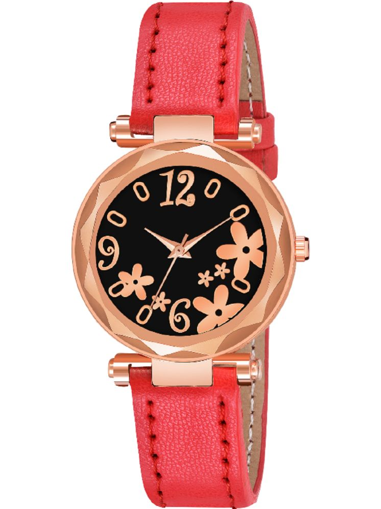     			KIARVI GALLERY Red Leather Analog Womens Watch