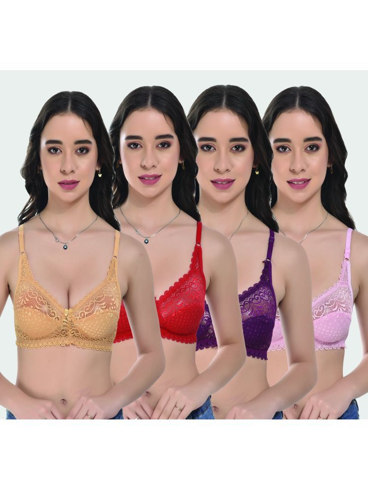     			LadySoft Multicolor Lace Non Padded Women's Everyday Bra ( Pack of 4 )