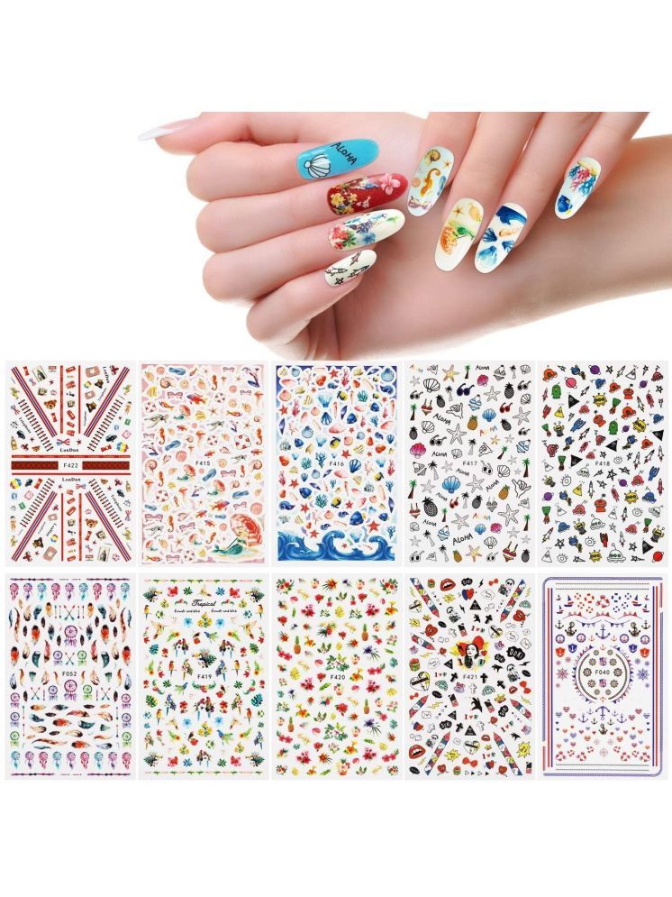     			Lenon Mixed Design 10 Sheets Stickers Nail Stickers for Womens and Girls 10 g