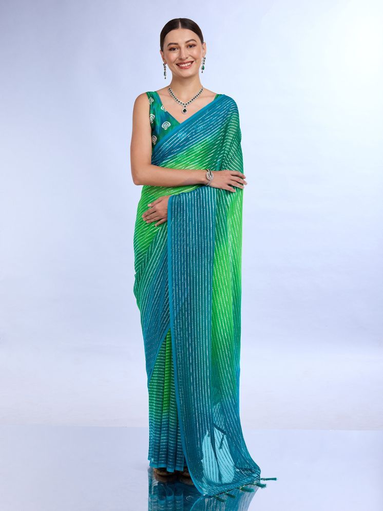     			Rekha Maniyar Chiffon Striped Saree With Blouse Piece - Mint Green ( Pack of 1 )