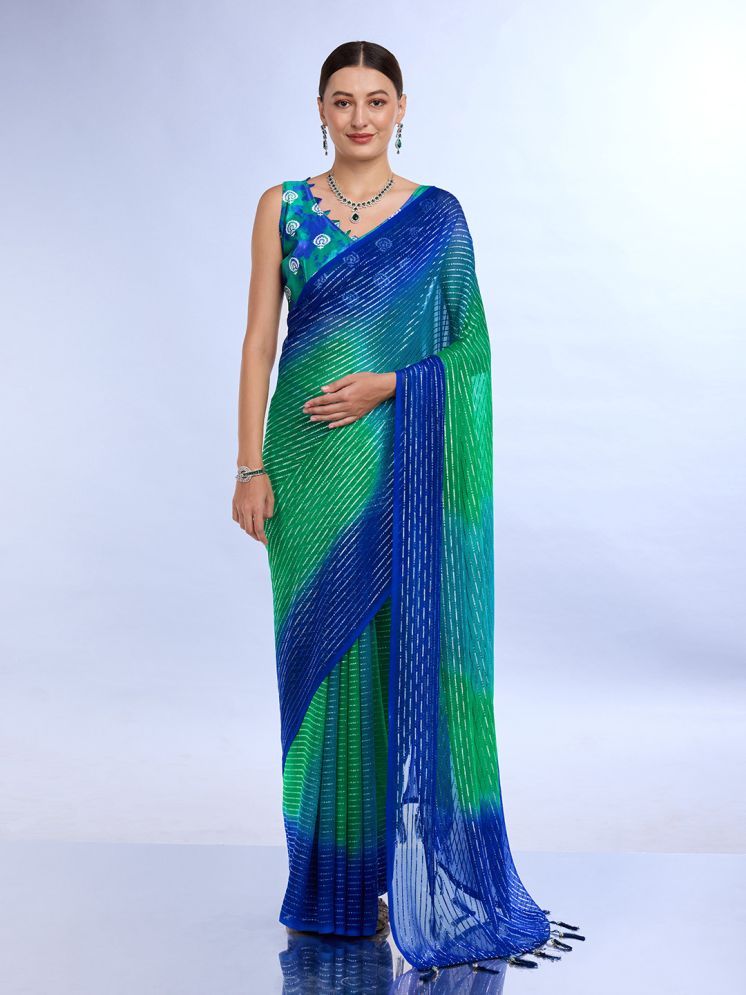     			Rekha Maniyar Chiffon Striped Saree With Blouse Piece - Blue ( Pack of 1 )