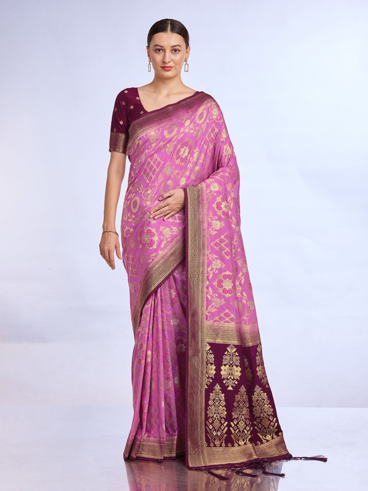     			Rekha Maniyar Silk Embellished Saree With Blouse Piece - Purple ( Pack of 1 )