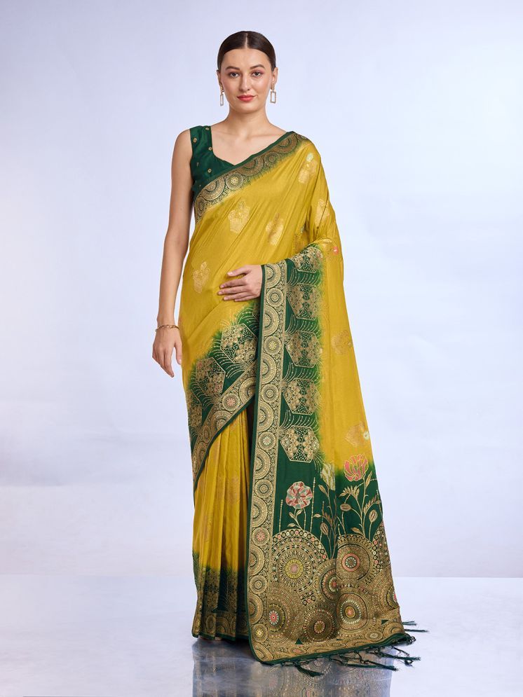     			Rekha Maniyar Silk Embellished Saree With Blouse Piece - Yellow ( Pack of 1 )