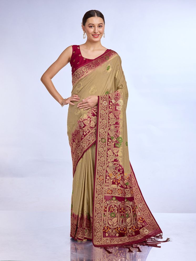     			Rekha Maniyar Silk Printed Saree With Blouse Piece - Khaki ( Pack of 1 )