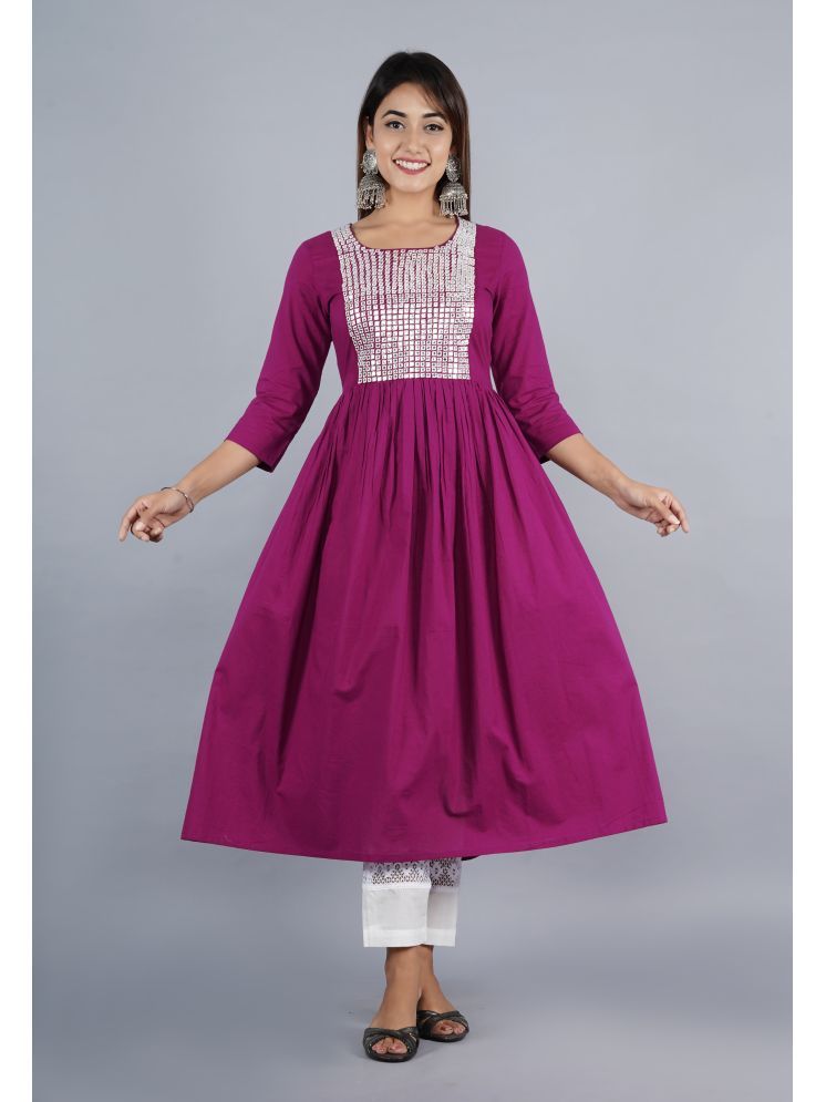     			SUKTI Cotton Embellished Kurti With Pants Women's Stitched Salwar Suit - Wine ( Pack of 1 )