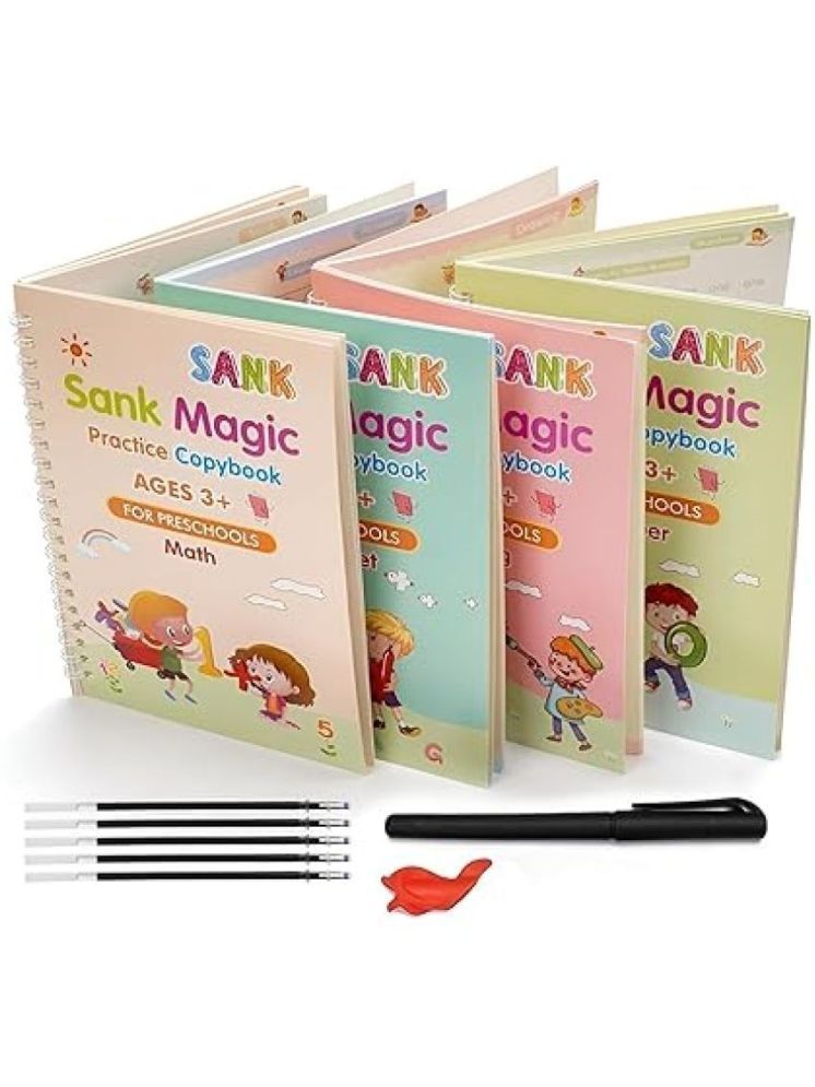     			Sank Magic Book for Kids, Sank Magic Practice Copybook, (4 Book+10 Refill+1 Pen+1 Grip) Number Tracing Book for Pre-School with Pen, Magic Calligraphy Copybook Set for Kids