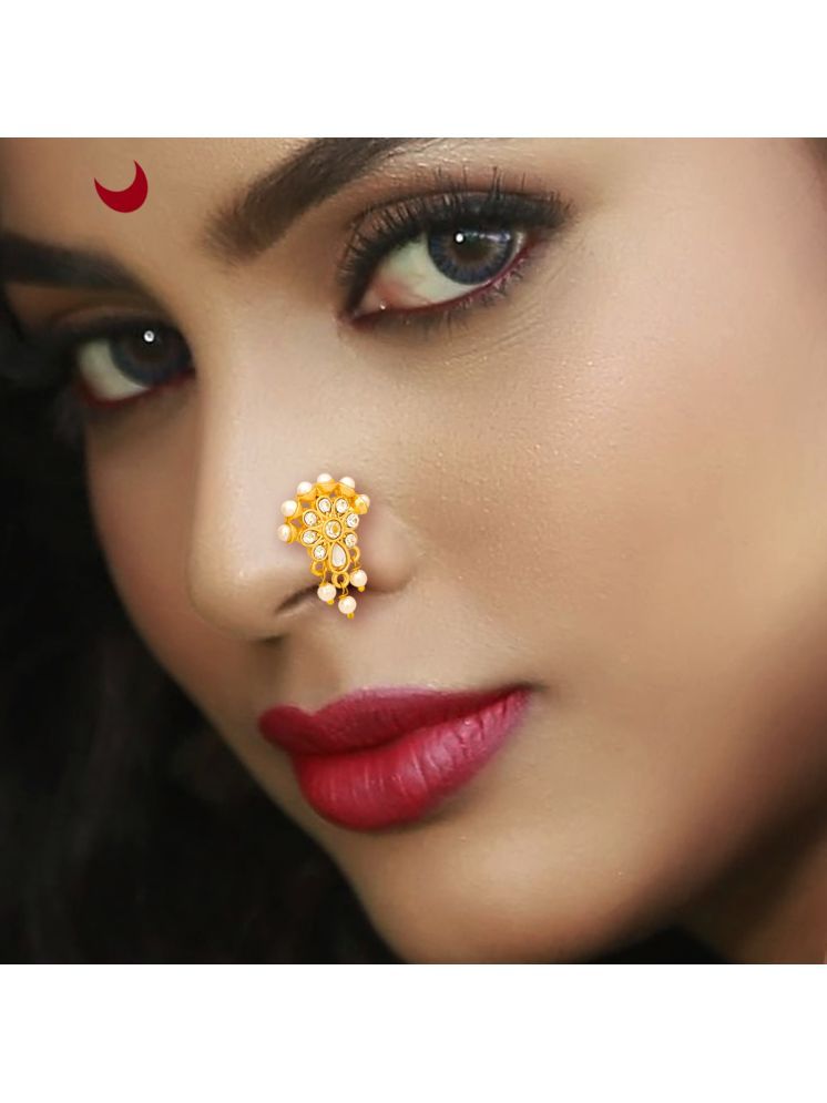     			Traditional Maharashtrian Style Gold Plated Nath Nose Ring For Women And Girls