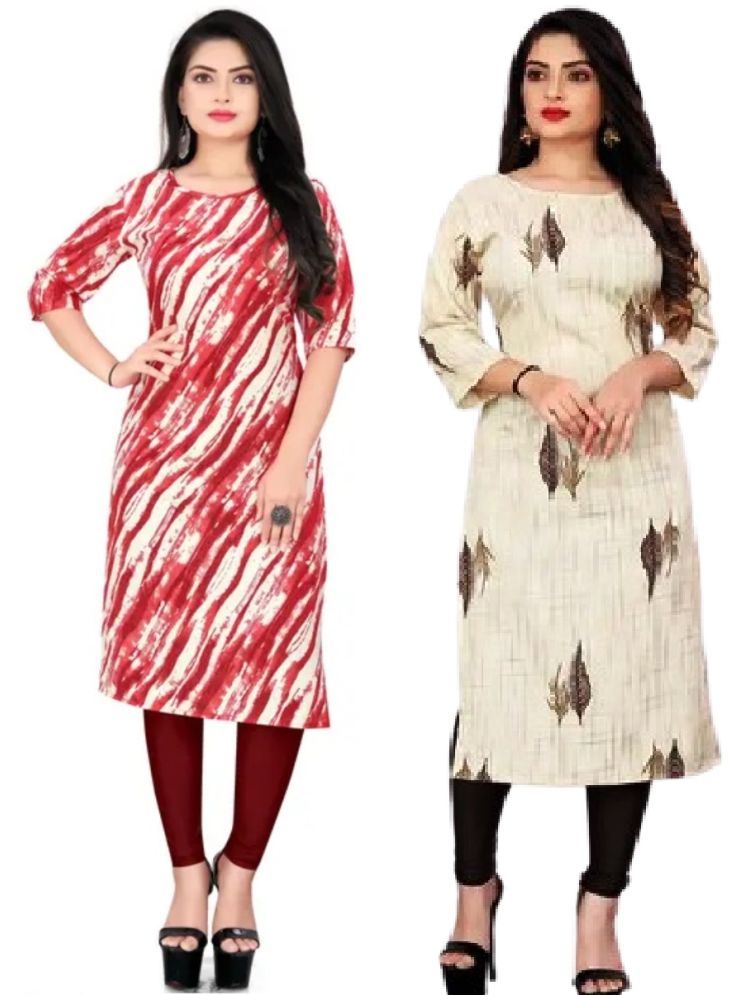     			VACHHARAJ GROUP Crepe Printed A-line Women's Kurti - Red,Grey ( Pack of 2 )