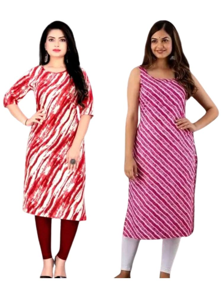     			VACHHARAJ GROUP Crepe Printed A-line Women's Kurti - Red,Blue ( Pack of 2 )