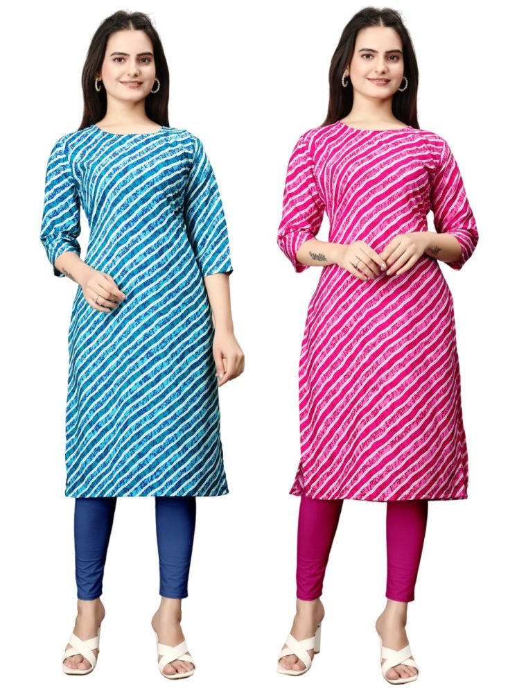     			VACHHARAJ GROUP Crepe Printed A-line Women's Kurti - Blue,Pink ( Pack of 2 )