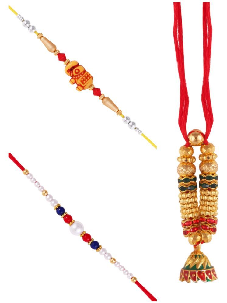     			Vighnaharta religious Pearls lumba combo Rakhi for Kids and Lovely Brother pack of 3[VFJ1229-1203-1207RKG]