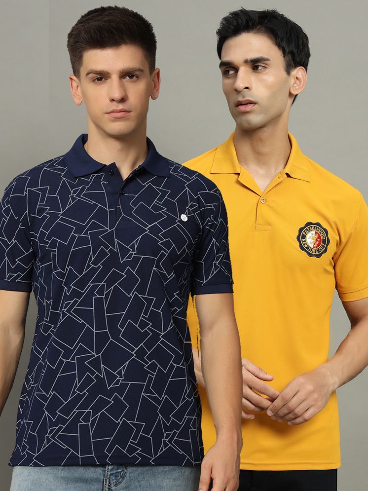     			WESTMAN Cotton Blend Regular Fit Printed Half Sleeves Men's Polo T Shirt - Navy Blue ( Pack of 2 )