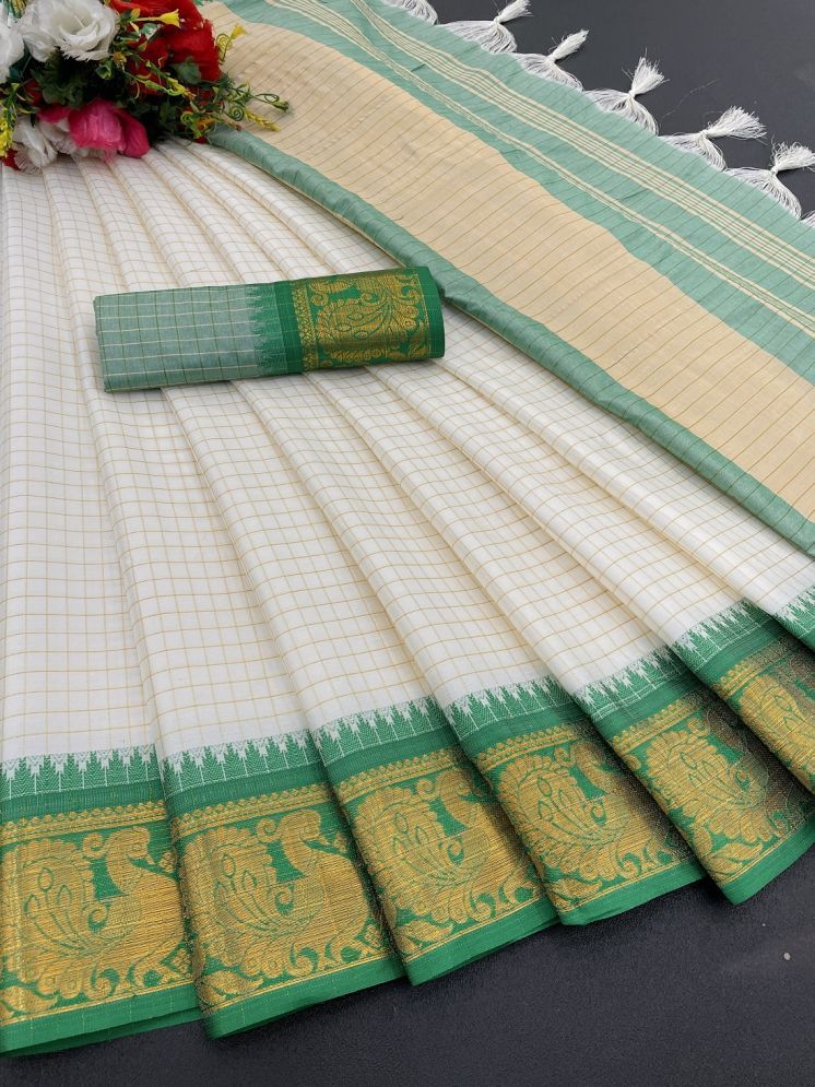     			A TO Z CART Cotton Silk Checks Saree With Blouse Piece - Green ( Pack of 1 )