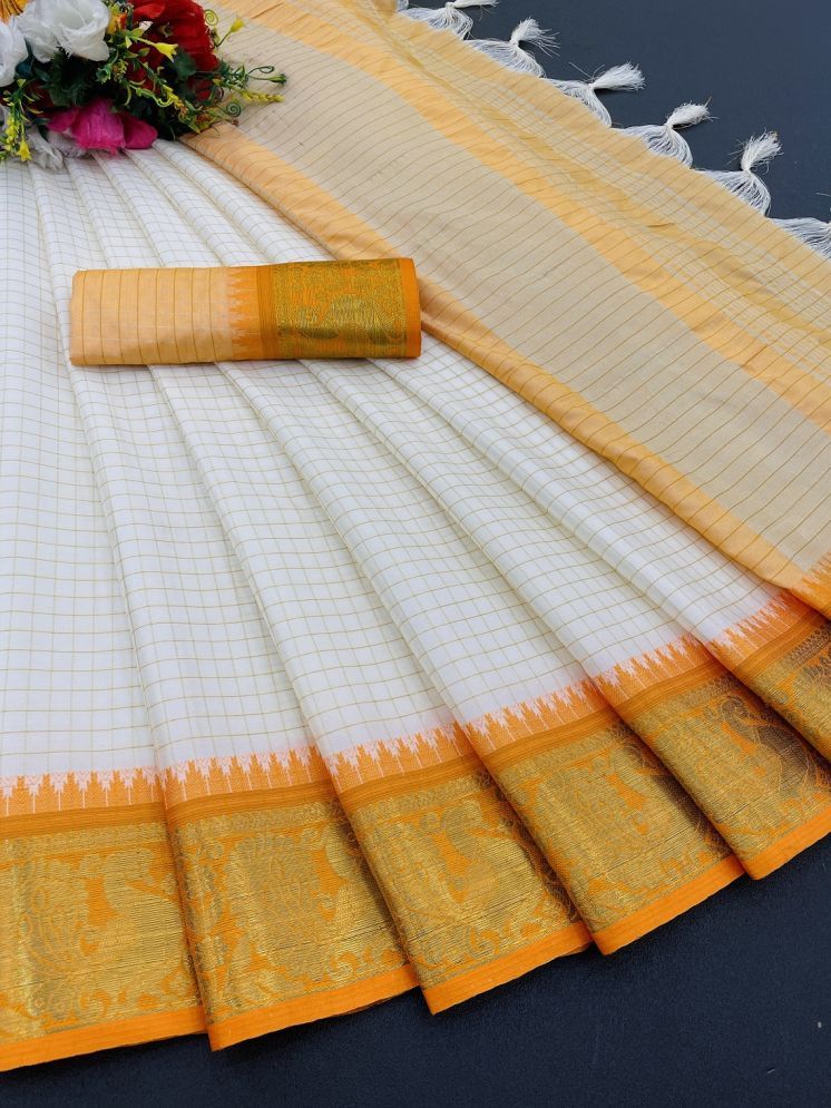     			Aika Cotton Silk Checks Saree With Blouse Piece - Orange ( Pack of 1 )