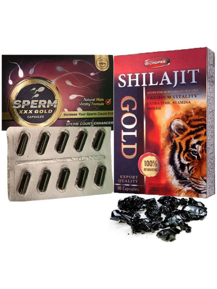     			Ayurvedic Dr. Chopra Sperm 3X Gold 10 Capsule For Men Sperm count Enhancer & Dr Chopra Shilajit gold 10 Capsules Combo Pack For Man