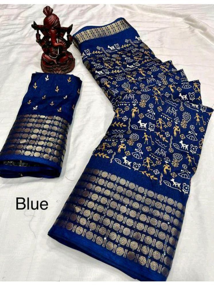     			Bhuwal Fashion Art Silk Printed Saree With Blouse Piece - Blue ( Pack of 1 )