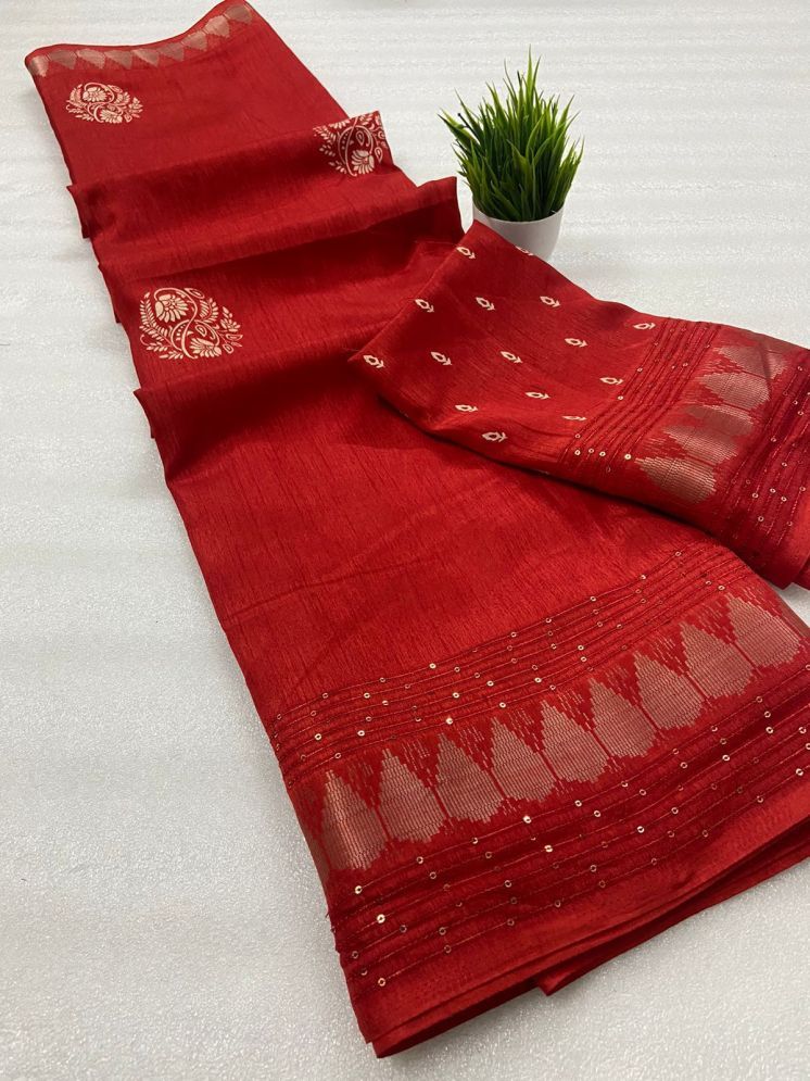     			Bhuwal Fashion Art Silk Printed Saree With Blouse Piece - Red ( Pack of 1 )