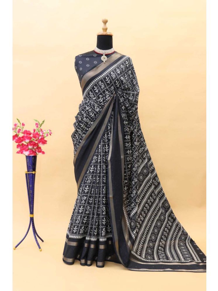     			Bhuwal Fashion Art Silk Printed Saree With Blouse Piece - Black ( Pack of 1 )