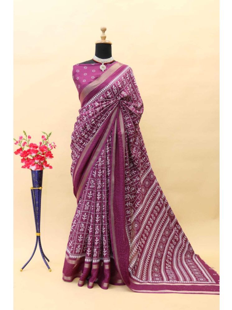     			Bhuwal Fashion Art Silk Printed Saree With Blouse Piece - Magenta ( Pack of 1 )