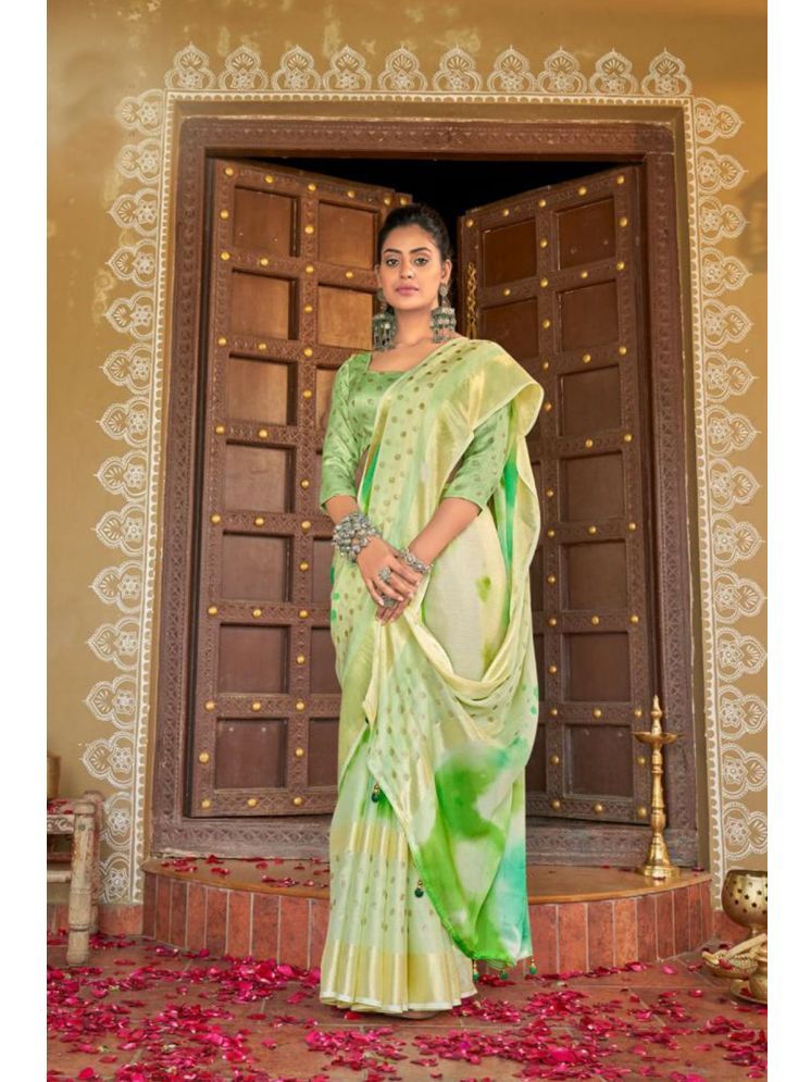     			Bhuwal Fashion Chiffon Striped Saree With Blouse Piece - Green ( Pack of 1 )