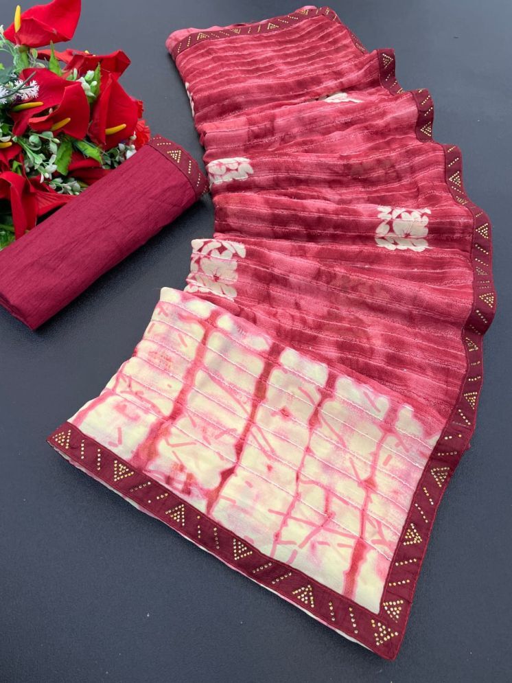     			Bhuwal Fashion Georgette Printed Saree With Blouse Piece - Pink ( Pack of 1 )