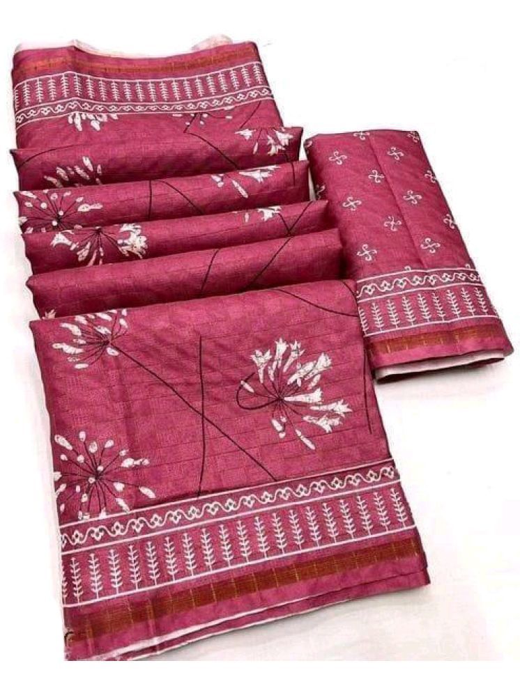     			Bhuwal Fashion Jute Printed Saree With Blouse Piece - Pink ( Pack of 1 )